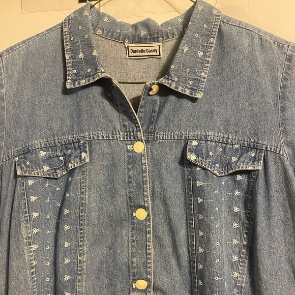 VTG Shirt Waist Embroidery Prairie Dress Blue Denim Cottage Midi 22/24 Plus Size - Picture 12 of 13